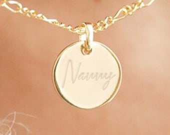 Personalised Own Handwriting Lightweight 9ct Yellow Gold Coin Disc Pendant Necklace