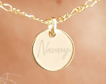 Personalised Own Handwriting Heavyweight 9ct Yellow Gold Coin Disc Pendant Necklace