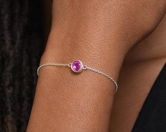 Personalised Sterling Silver October Birthstone Tourmaline Bracelet