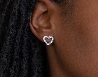 Silver Plated Crystal Heart Studs – 12mm