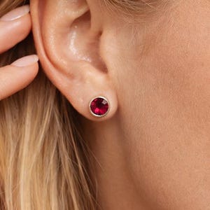 Sterling Silver July Ruby Birthstone Stud Earrings – 7mm
