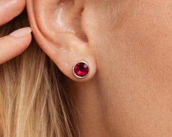 Sterling Silver July Ruby Birthstone Stud Earrings – 7mm