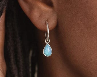 Sterling Silver Blue Opal Half Hoop Stud Earrings