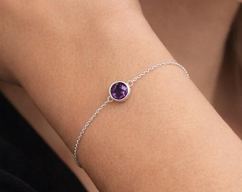 Personalised Sterling Silver February Birthstone Amethyst Bracelet