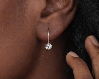 Tiny Sterling Silver Cubic Zirconia Drop Earrings – 4mm