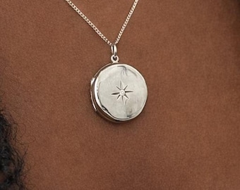 Personalised Sterling Silver Round Star Locket with Photos