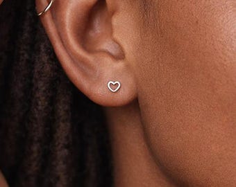 Sterling Silver Cut Out Open Micro Heart Stud Earrings – 4mm