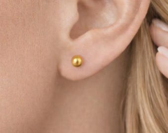 Sterling Silver Golden Champagne Freshwater Pearl Micro Stud Earrings – 3mm