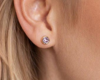 Gold Plated Sterling Silver June Alexandrite Birthstone Stud Earrings – 7mm