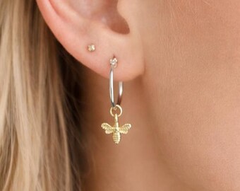 Silver Plated Hoop Earrings With Gold Plated Bee Charm