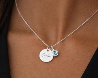 Personalised Sterling Silver Aquamarine Pendant Necklace: March Birthstone