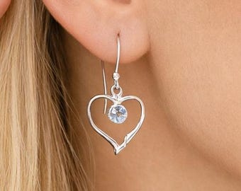 Molten Sterling Silver Blue Topaz Heart Drop Earrings
