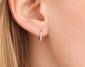 Solid 9ct Gold Diamond Huggie Hoop Earrings – 10mm