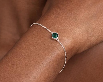 Personalised Sterling Silver May Birthstone Emerald Bracelet