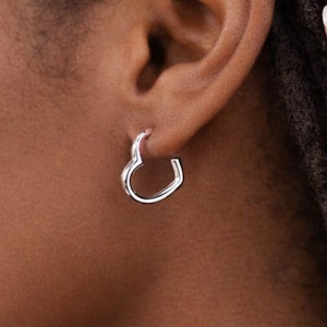 Sterling Silver Open Heart Hoop Stud Earrings – 15mm