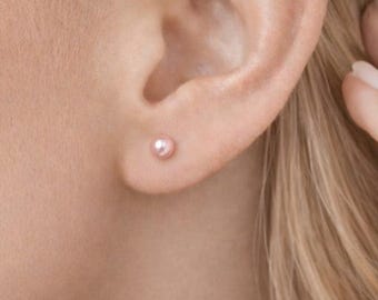 Sterling Silver Pink Freshwater Pearl Micro Stud Earrings – 3mm