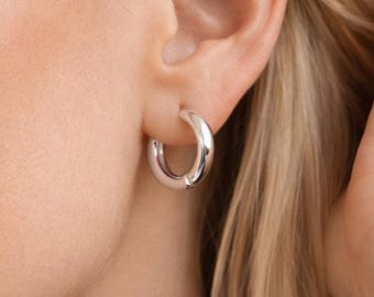 Chunky Sterling Silver Hinged Huggie Hoop Earrings – 20mm
