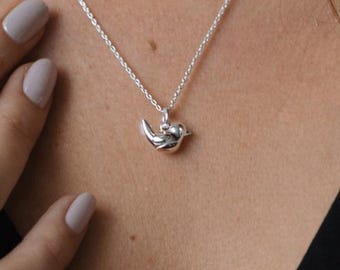 Personalised Sterling Silver And Rose Gold Robin Pendant Necklace