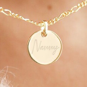 Personalised Own Handwriting Lightweight 9ct Yellow Gold Coin Disc Pendant Necklace