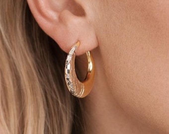 Chunky Gold Plated Sterling Silver Diamond Cut Hoop Earrings – 25mm