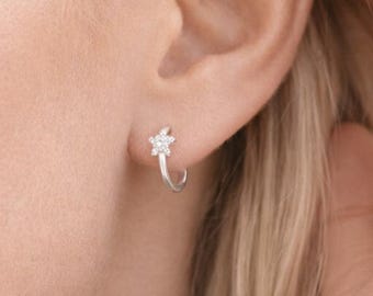 Sterling Silver Huggie Hoop Star Earrings – 10mm