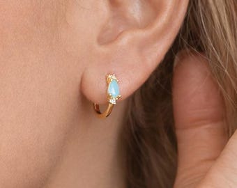 Gold Plated Sterling Silver Turquoise Huggie Hoop Earrings – 10mm