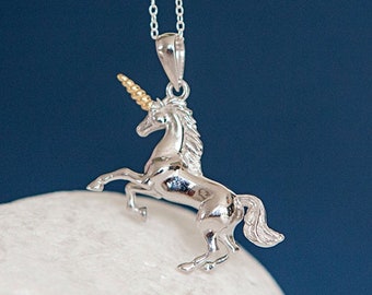 Unicorn Necklace in Sterling Silver, Unicorn Jewellery, Silver Unicorn Necklace, Standing Unicorn, 3D Unicorn