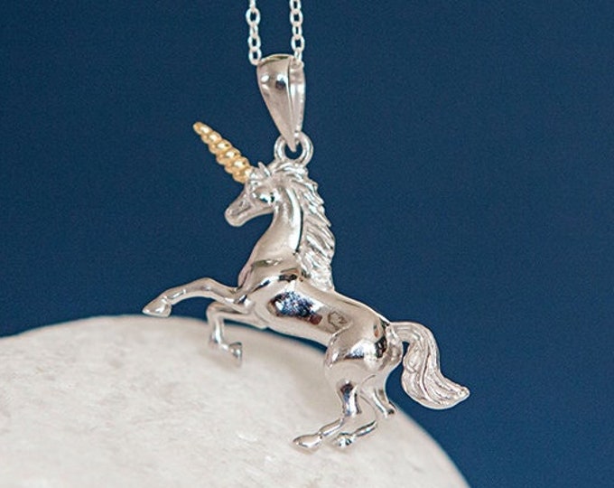 Collier Licorne en Argent Sterling, Bijoux Licorne, Collier Licorne Argent, Licorne Debout, Licorne 3D