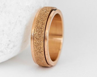 Personalised Stainless Steel Sandblasted Rose Gold Slim Spinner Ring