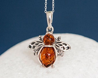 Sterling Silver Baltic Amber Bumble Bee Necklace