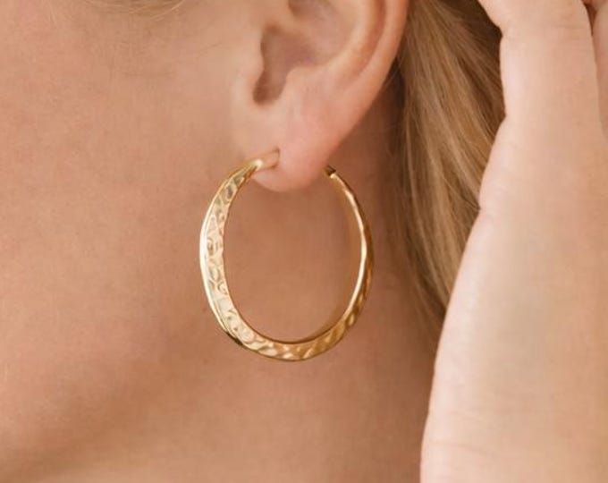 Featured listing image: Large Hammered Gold Plated Hoop Earrings – 40mm