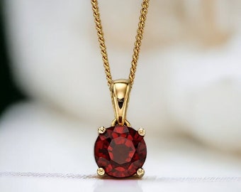 Genuine Garnet Necklace in 9ct Gold, Garnet Birthstone, 2nd Wedding Anniversary Gift, January Birthday