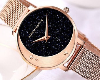 Personalised Rose Gold Moon and Stars Watch
