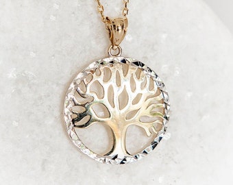 Personalised 9ct Mixed Gold Tree of Life Pendant Necklace