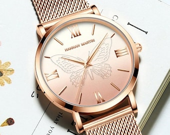 Personalised Rose Gold Butterfly Watch