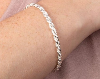 Sterling Silver Diamond Cut Rope Chain Bracelet with Personalised Watercolour Card - Lustrous Elegance