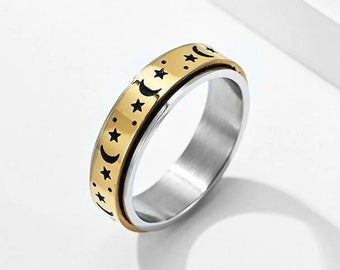 Personalised Gold Stainless Steel Star Spinner Ring