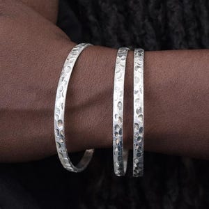 Set Of Three Silver Plated Hammered Bangle Bracelet Stack
