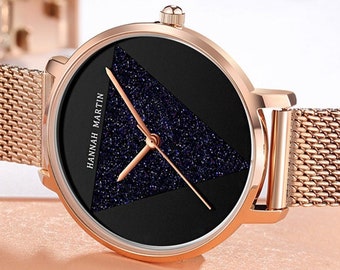 Personalised Rose Gold and Black Tri Sparkle Watch
