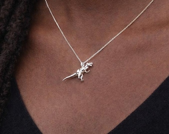 Personalised Sterling Silver T Rex Dinosaur Pendant Necklace
