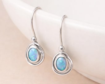Molten Sterling Silver Opal Drop Earrings
