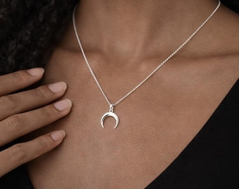 Personalised Sterling Silver Crescent Horn Moon Pendant Necklace