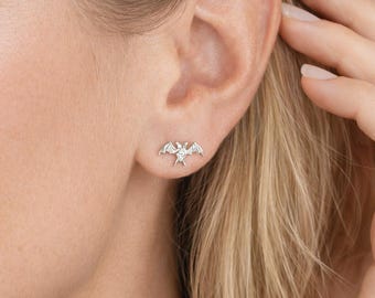Sterling Silver Bat Stud Earrings – 12mm X 6mm