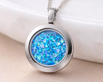 Stainless Steel Crushed Opal Urn Locket Necklace