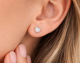 Sterling Silver Cubic Zirconia Heart Stud Earrings – 5mm