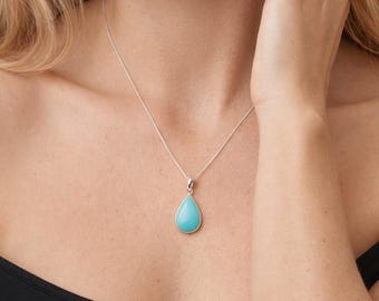 Personalised Sterling Silver Teardrop Turquoise Pendant Necklace