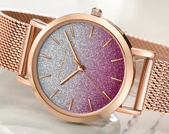 Personalised Rose Gold Ombre Sparkle Watch