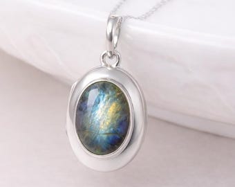 Personalised Sterling Silver Labradorite Gemstone Locket Necklace With Photos