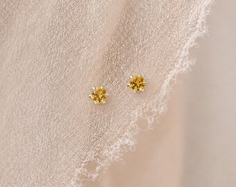 3mm Sterling Silver Citrine Yellow Crystal Stud Earrings