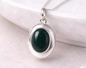 Personalised Sterling Silver Bloodstone Gemstone Locket Necklace With Photos